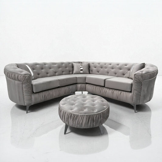 Ambassador Chesterfield Corner Sofa in Silver Plush Velvet