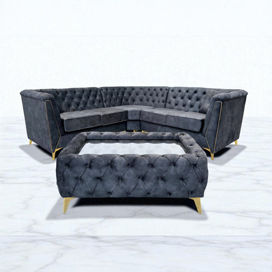Istanbul Chesterfield Corner Sofa in Marble Gunmetal Velvet