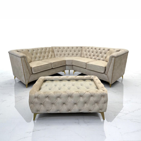 Istanbul Chesterfield Corner Sofa in Marble Oatmeal Velvet