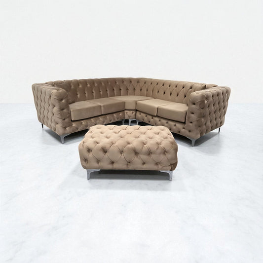 Rocky Corner Chesterfield Sofa in Mink Plush Velvet