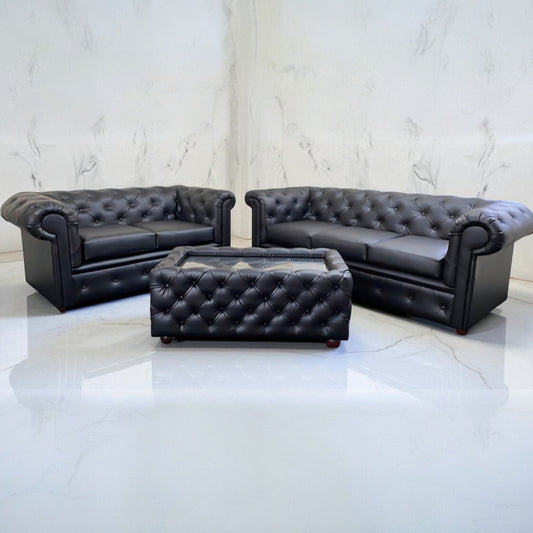 Chesterfield Sofa in Black Bonded Leather