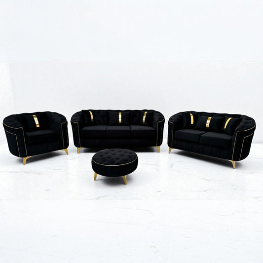 Ambassador Chesterfield Sofa in Black Plush Velvet