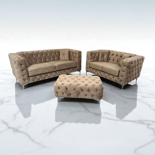 Rocky Chesterfield Sofa in Mink Plush Velvet