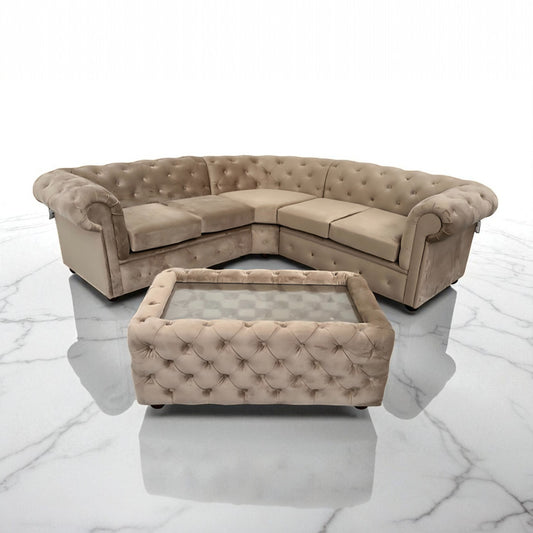 Chesterfield Corner Sofa in Mink Plush Velvet