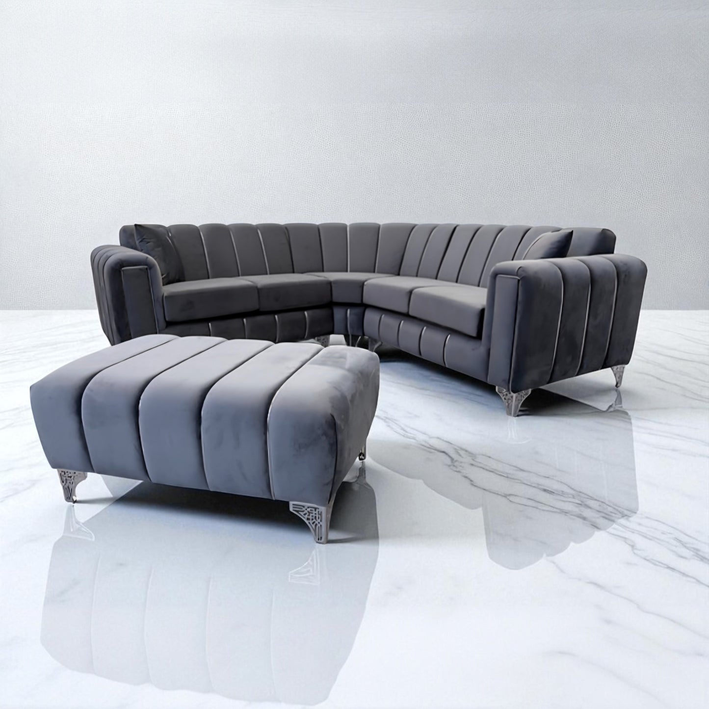 Keysri Corner Sofa in Steel Plush Velvet