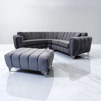 Keysri Corner Sofa in Steel Plush Velvet