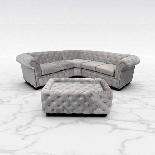 Chesterfield Corner Sofa in Silver Plush Velvet