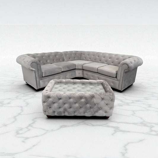 Chesterfield Corner Sofa in Silver Plush Velvet