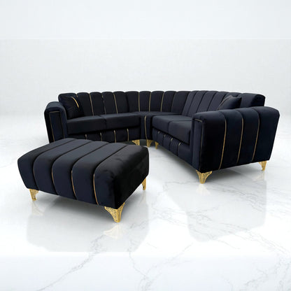 Keysri Corner Sofa in Black Plush Velvet