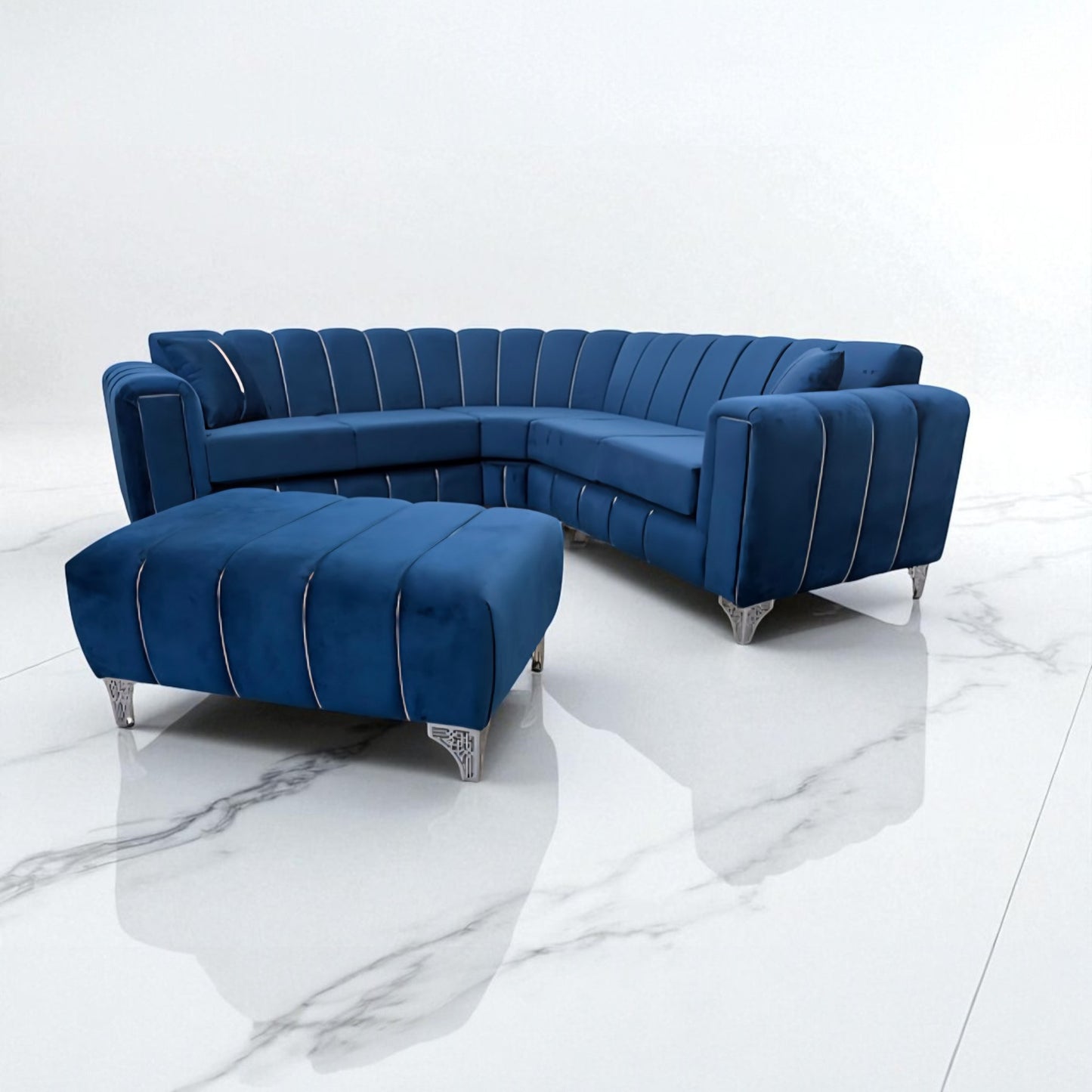 Keysri Corner Sofa in Blue Plush Velvet