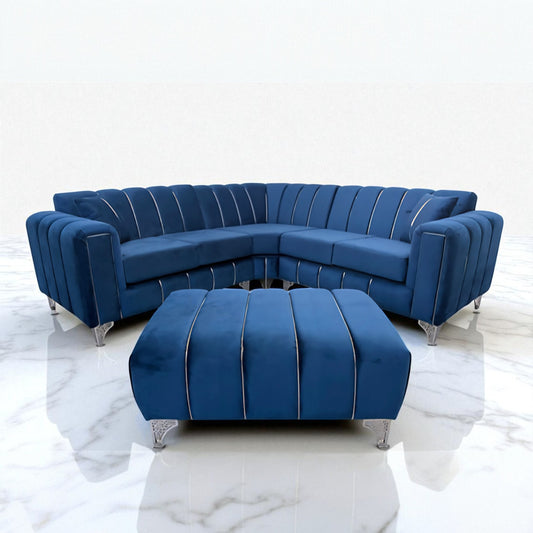 Keysri Corner Sofa in Blue Plush Velvet