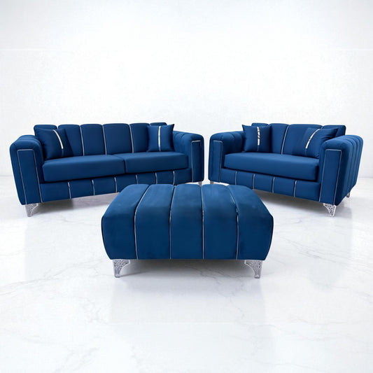 Keysri Sofa in Blue Plush Velvet