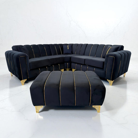 Keysri Corner Sofa in Black Plush Velvet