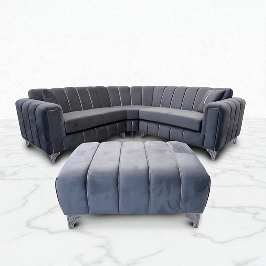 Keysri Corner Sofa in Steel Plush Velvet